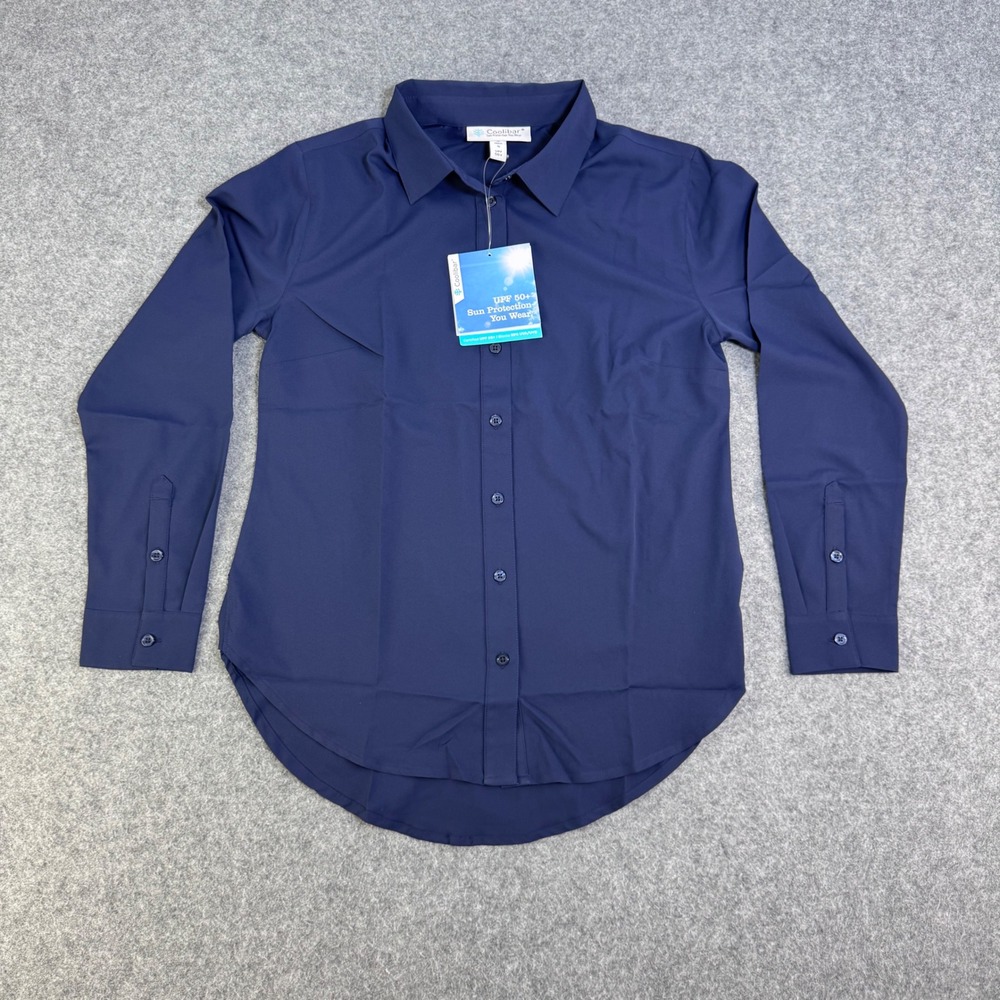 Coolibar Rhodes Shirt Womens S Navy Blue UPF 50+ Long Sleeve Button Down 10322